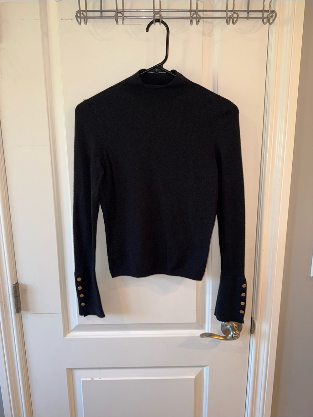 Abercrombie & Fitch Black Mock Neck Sweater with Gold Button Detail, size M